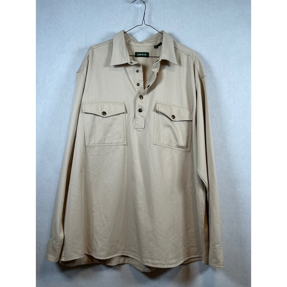 Orvis Beige Long-Sleeve Popover Button-Front Shirt